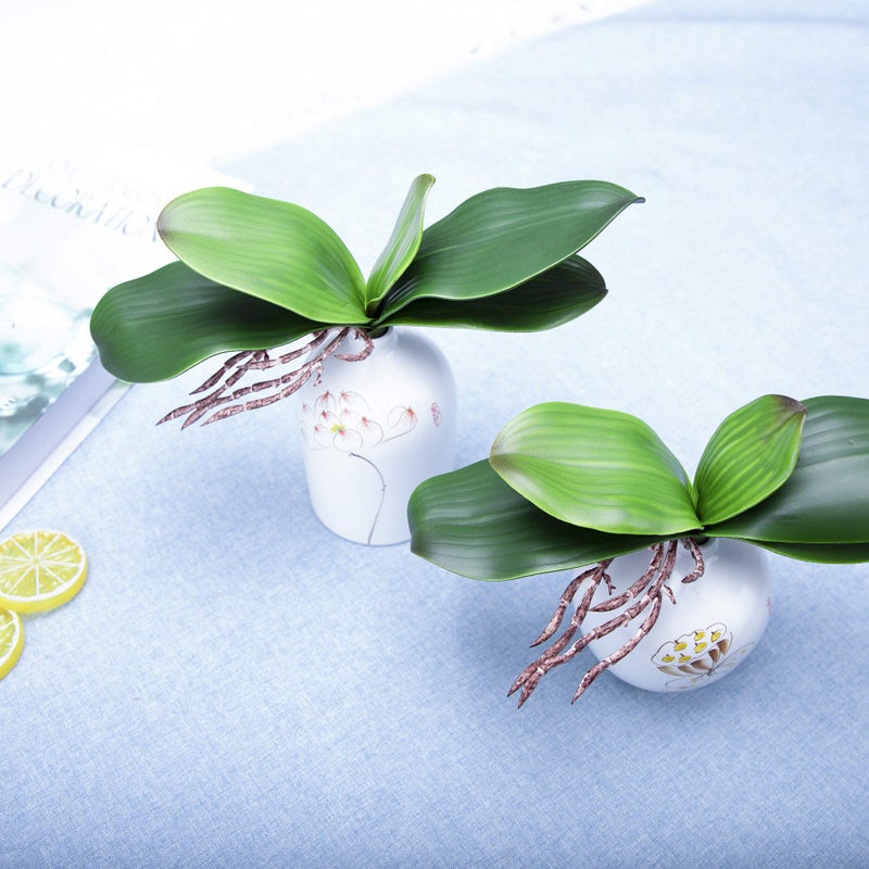 Fnize Orchid Leaves Artificial Phalaenopsis Stems Leaf Faux Cymbidium Flower Foliage Green Real Touch Latex Bulk 8 Inches 2pcs - Image 5